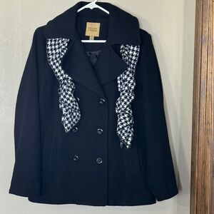 Valerie Stevens Black Pea Coat with Houndstooth Accent
